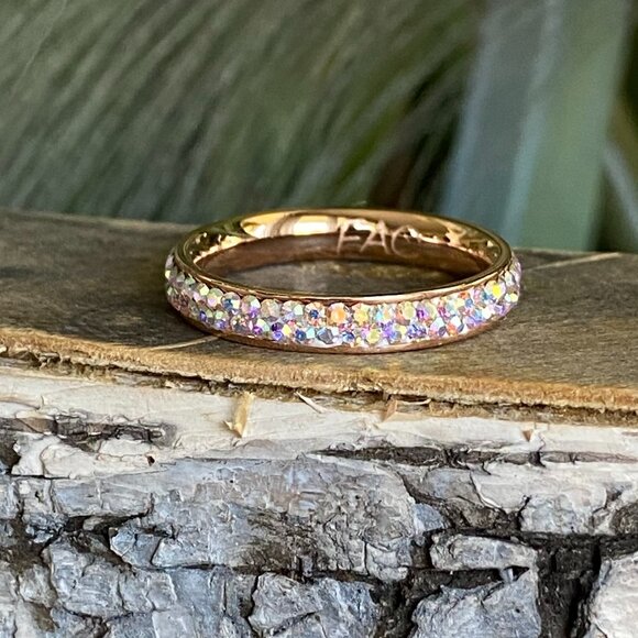 Fifth Avenue Rose Gold AB Crystal Eternity Ring Sz 7 - Picture 1 of 6